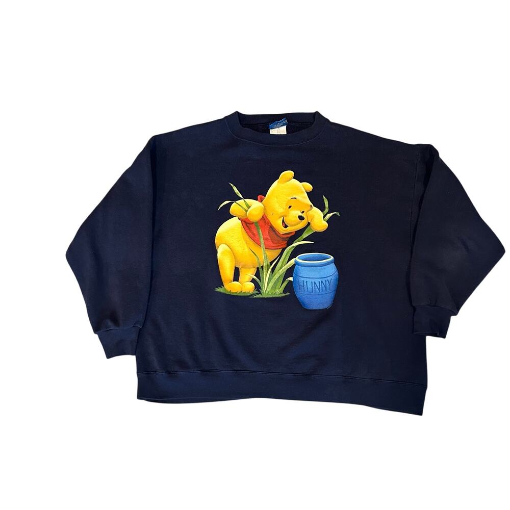 Vintage 90s Y2K Disney Pooh Navy Crewneck Sweatshirt Cottagecore Graphic XL - Picture 3 of 16